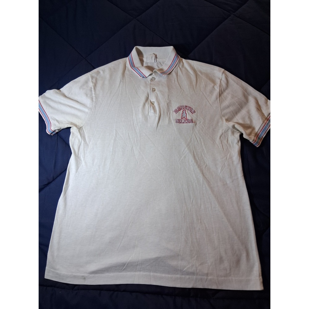 Vintage Houston Oilers Polo Shirt Mens L White Bike Made‎ in USA NFL Football